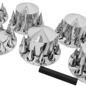TR571-TWCS | Chrome Plastic Spike Wheel Cover Set w/ 33MM Lug Nut Covers